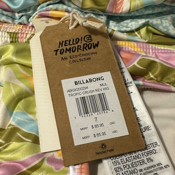Billabong Girls 7 Tropic Crush Reversible Square Crop Bikini Sustainable NWT - Picture 8 of 8